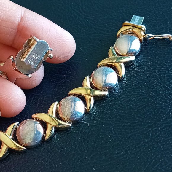 2-Tone "XOXO" 925 Sterling Silver Collar Necklace - Picture 3 of 7